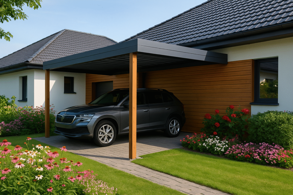 wiata garażowa drewniana